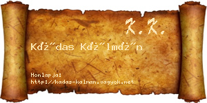 Kádas Kálmán névjegykártya